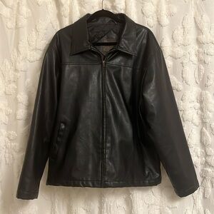 Vintage Black Leather Oversized Zip Up Jacket